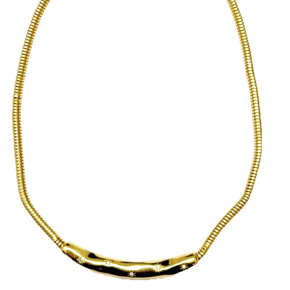 Alexis Bittar Snake Chain Choker Necklace Starburst Crystal Accented Bar